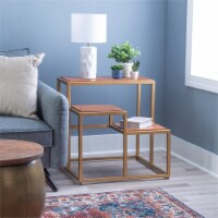 Linon Elijah Three Tiered Wood Plant Stand Side Table in Gold