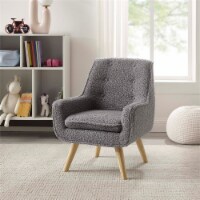 Linon Keely Wood Sherpa Upholstered Trellis Chair in Slate Gray