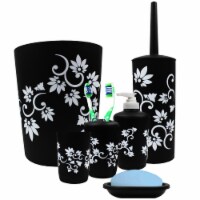 Bathroom Accessories Set Toilet Brush and Holder Trash Can, Toothbrush Holder Black 7 Pieces