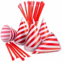Nostalgia™ Snow Cone Cups & Spoon Straws - Red/White Perspective: Main