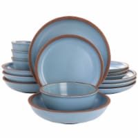 Gibson Soho Lounge Lagos 16 Piece Double Bowl Dinnerware Set, Light Blue