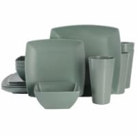 Gibson Home Soho Grayson Square Melamine Dinnerware Set, Service for Four (16pcs), Green