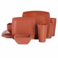 Gibson Home Soho Grayson Square Melamine Dinnerware Set, Service for Four (16pcs), Red