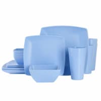 Gibson Home Soho Grayson Square Melamine Dinnerware Set, Service for Four (16pcs), Light Blue