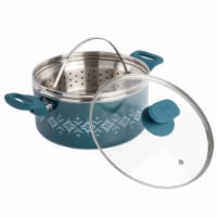 Spice by Tia Mowry Savory Saffron Healthy Nonstick 5QT Dutch Oven W/Steamer Inster- Teal
