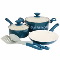 Spice by Tia Mowry Savory Saffron 7 -Piece Healthy Nonstick Ceramic Cookware Set - Teal