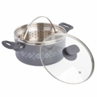 Spice by Tia Mowry Savory Saffron Healthy Nonstick 5QT Dutch Oven W/Steamer Inster- Grey