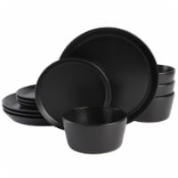 Gibson Soho Lounge Sofia 12 Piece Coupe Dinnerware Set, Matte Black