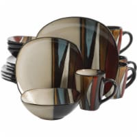 Gibson Elite 16 Piece Reactive Glaze Dinnerware Plates, Bowls, and Mugs, Red