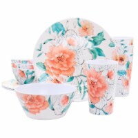 Gibson Everyday 115095.12 Elena Rose Round Melamine Dinnerware Set in White - 12 Piece