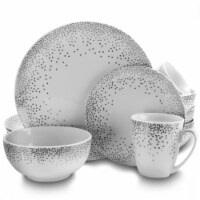 Gibson 122878.16 Platinum Dots Round Ceramic Dinnerware Set, 16 Piece