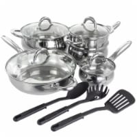 Gibson Home 128611.12 Ancona Stainless Steel Belly Cookware Set with Kitchen Tools - 12 Piece