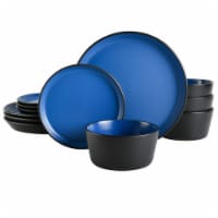 Gibson Soho Lounge Sofia 12 Piece Coupe Dinnerware Set, Matte Blue