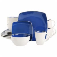 Gibson Soho Lounge White Square 16-Piece Dinnerware Set - Blue