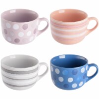 Mr. Coffee Cappuccino Bliss 4 Pack 23 OZ Latte Assorted Decorated Design Stoneware Mugs