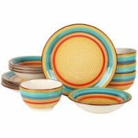 Gibson Home Rainbow 12 Piece Hand-Painted Stoneware Dinnerware Set - Yellow