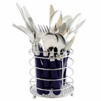 Gibson 53528.16 Sensations Ii 16 Piece Flatware Set With Cobalt Plastic Handle w/ Wire Caddy