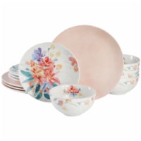 Spice by Tia Mowry Goji Blossom 12 Piece Decorated Porcelain Dinnerware Set - Pink