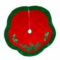 Christmas Holly Leaf And Bow Tree Skirt Red Green Glittered Leaves H5244