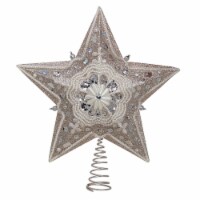 Kurt Adler 13.5-inch Star Treetop with Ivory Pearls and Platinum Glass Glitter