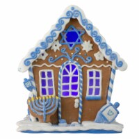 Kurt Adler 8  White and Blue Festive Hanukkah Gingerbread LED House Tabletop Decor