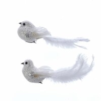 KSA Pack of 12 White Glittered Clip On Bird in Two Different Styles Christmas Ornaments 7.5
