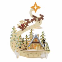 Christmas Santa And Sleigh Wooden Village Led Laser Cut Home Sledding Jel0961