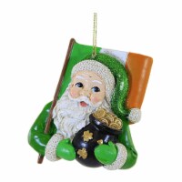 Holiday Ornament Irish Santa With Flag Polyresin Pot Of Gold Christmas E0675