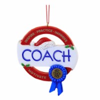 Holiday Ornament Best Coach Ever Polyresin Blue Ribbon Inspire Santa Hat J8669