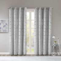 Intelligent Design Raina Total Blackout Metallic Print Grommet Top Curtain Panel Grey/Silver