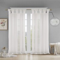 Madison Park Rosette Floral Twist Tab Top Window Panel Embellished with Flower White 50x95