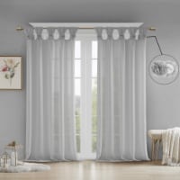 Madison Park Rosette Floral Twist Tab Top Window Panel Embellished with Flower Grey 50x63