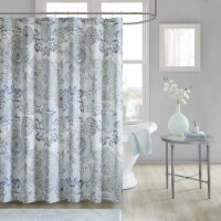 Madison Park Isla Cotton Printed Shower Curtain Blue 72x72