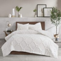 Madison Park Pacey 3 Piece Tufted Cotton Chenille Geometric Comforter Set White King/Cal King