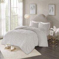 Laetitia 3-Piece Cotton Chenille Medallion Duvet Cover Set Grey Full/Queen