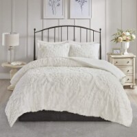 Madison Park Viola 3 Piece Tufted Cotton Chenille Damask Comforter Set White King/Cal King