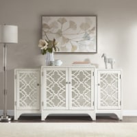 Verona Quaterfoil Design Kitchen Storage Cabinet w/Mirrored Doors - Cream
