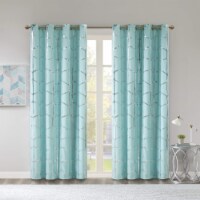 Intelligent Design Raina Total Blackout Metallic Print Grommet Top Curtain Panel Aqua/Silver