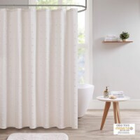 Urban Habitat Brooklyn Cotton Yarn Dyed Jacquard Pom Pom Shower Curtain Ivory 70 x 72'