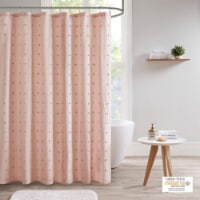 Urban Habitat Brooklyn Cotton Yarn Dyed Jacquard Pom Pom Shower Curtain Pink 70 x 72'