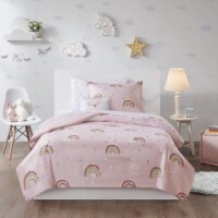 Mizone Kids Alicia Rainbow with Metallic Printed Stars Complete Bed and Sheet Set Pink Full