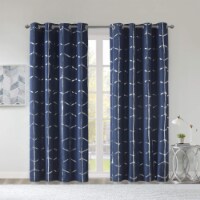 Raina Total Blackout Metallic Print Grommet Top, 50x84, Navy/Silver