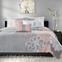 Madison Park Vienna Coverlet Set, Full/Queen, Grey/Blush