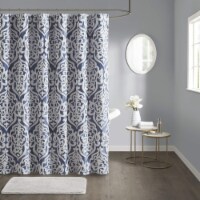 Madison Park Polyester Jacquard Shower Curtain with Navy Finish MP70-6876