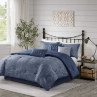 Walter 7-PC All Season Down Seersucker Comforter Set - Cal King(104x92), Navy