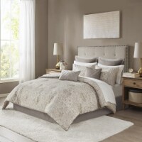 Madison Park Polyester Jaquard 12 Pcs Comforter Set with Khaki Finish MP10-7205