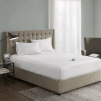 Serta Polyester and Cotton Waterproof Heated Mattress Pad with White ST55-0115