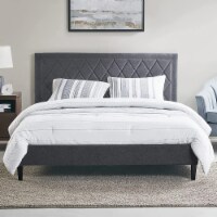 510 DESIGN Rowen Headboard with Platform Bed Frame and Wood Slats, King, Charcoal