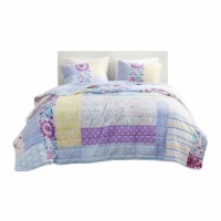 Intelligent Design Emmaline Cotton Printed Coverlet Set with Blue and Purple