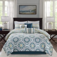 Mercia 7 Piece Reversible Cotton Sateen Comforter Set Navy Queen